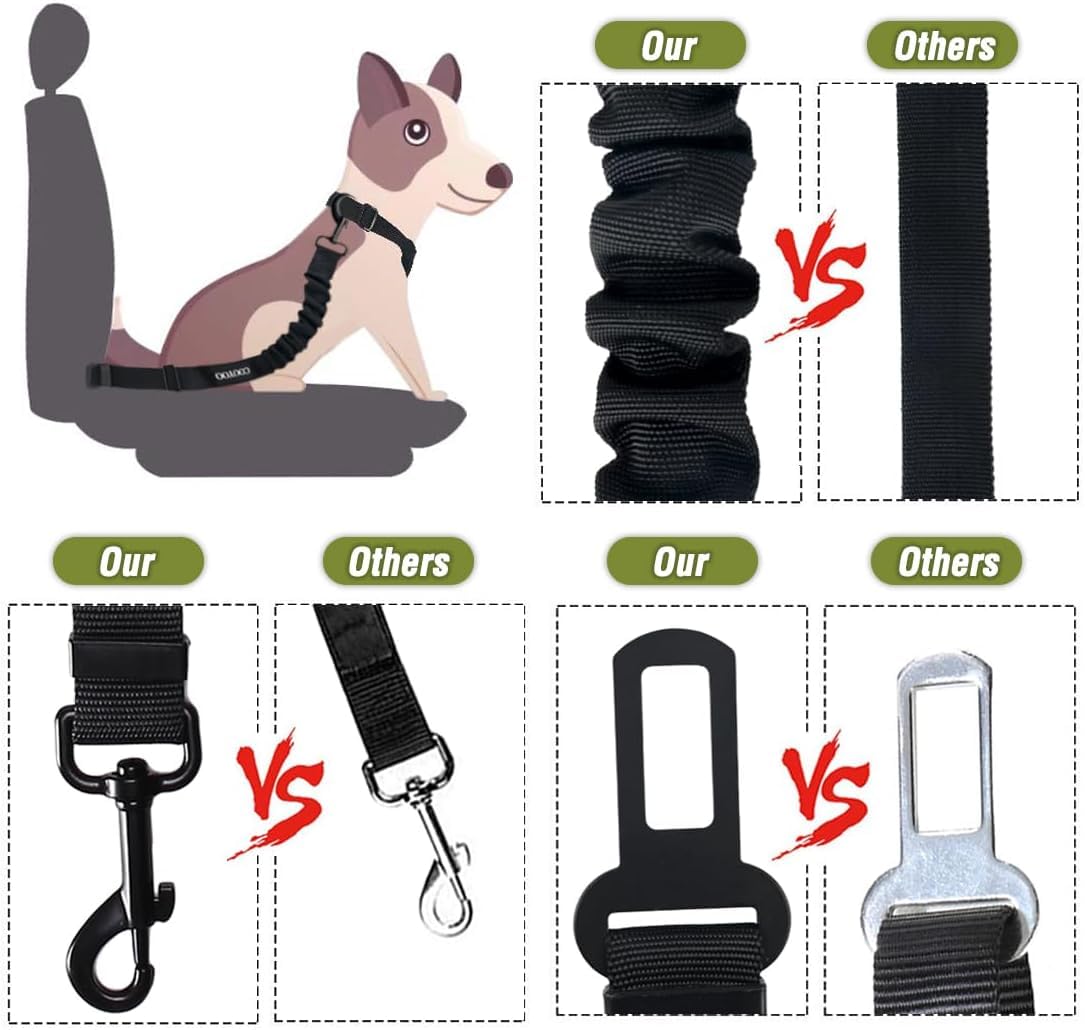 COOYOO Dog Seat Belt,3 Piece Set Retractable Dog Car Harness Adjustable for Vehicle Nylon Pet Safety Heavy Duty & Elastic Set 03-Black+Blue
