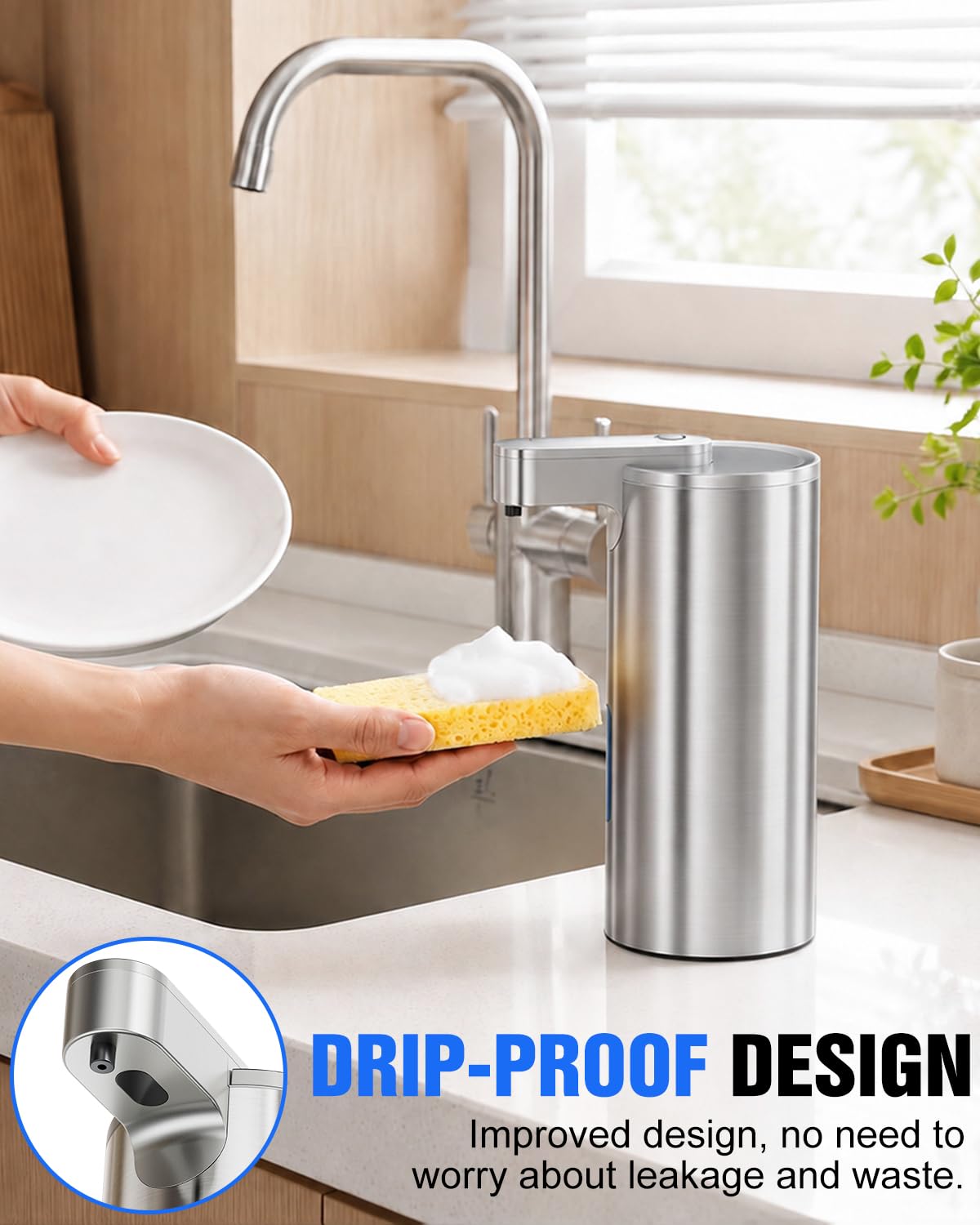 Fantictas Automatic Soap Dispenser Touchless, Stainless Steel 11.5 oz Gel