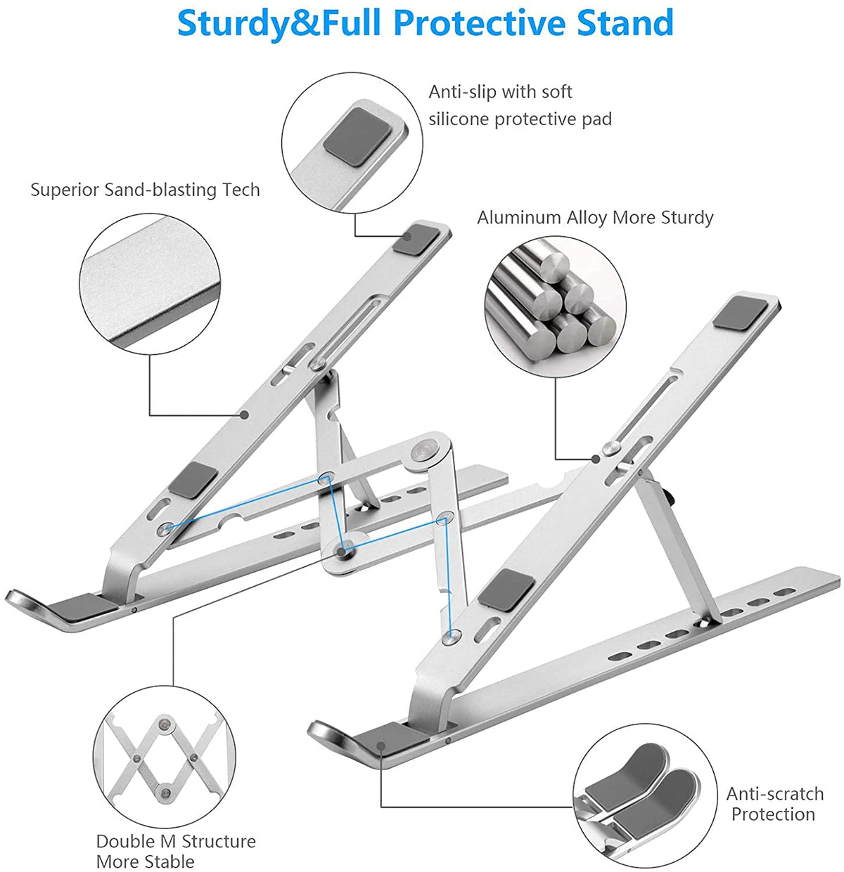 Leeboom Laptop Stand for Desk, Adjustable Foldable Aluminum Riser, Silver