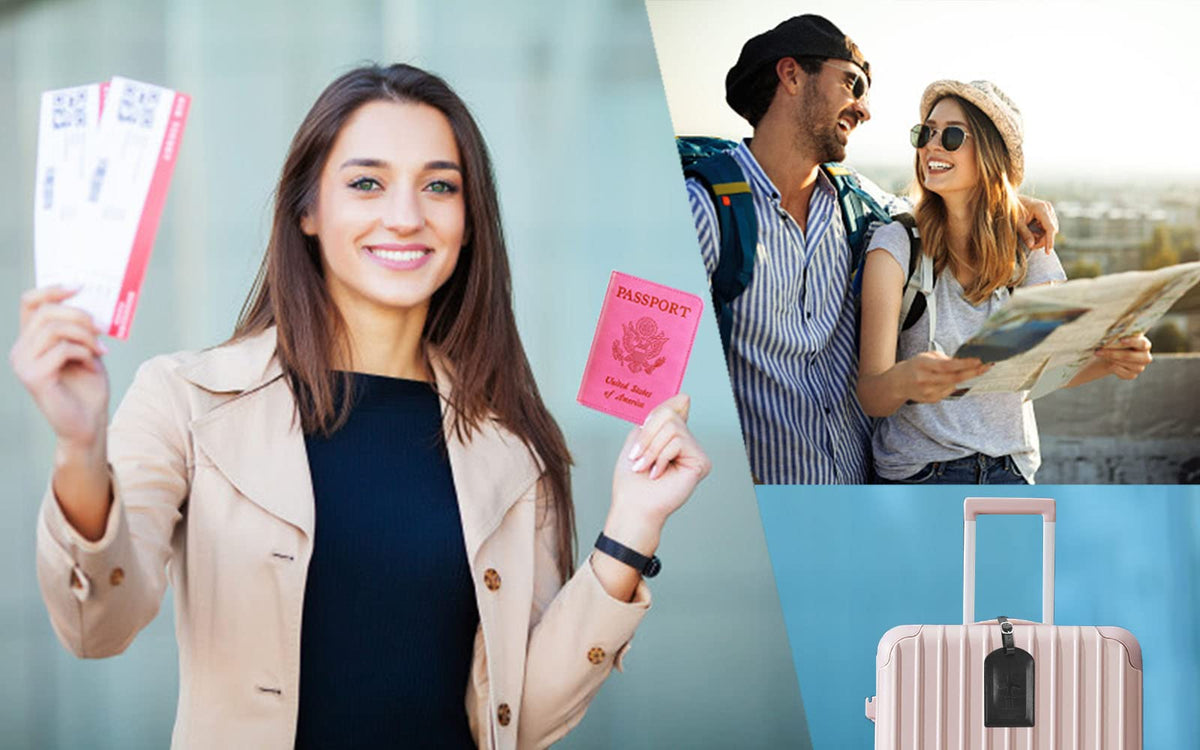 Passport Holder Cover Wallet RFID Blocking, Travel Essentials Pink Passport Covers