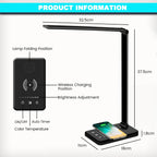 LED Desk Lamp with Wireless Charger, USB Charging Port, Eye Care Black PRO