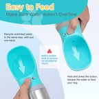 Portable Dog Water Bottle, 14 OZ Stainless Steel Pet Water Dispenser Button switch 14 OZ - Blue