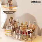 Large Makeup Organizer with Drawers, 360° Rotating Brush Holder Cream White 3-layer