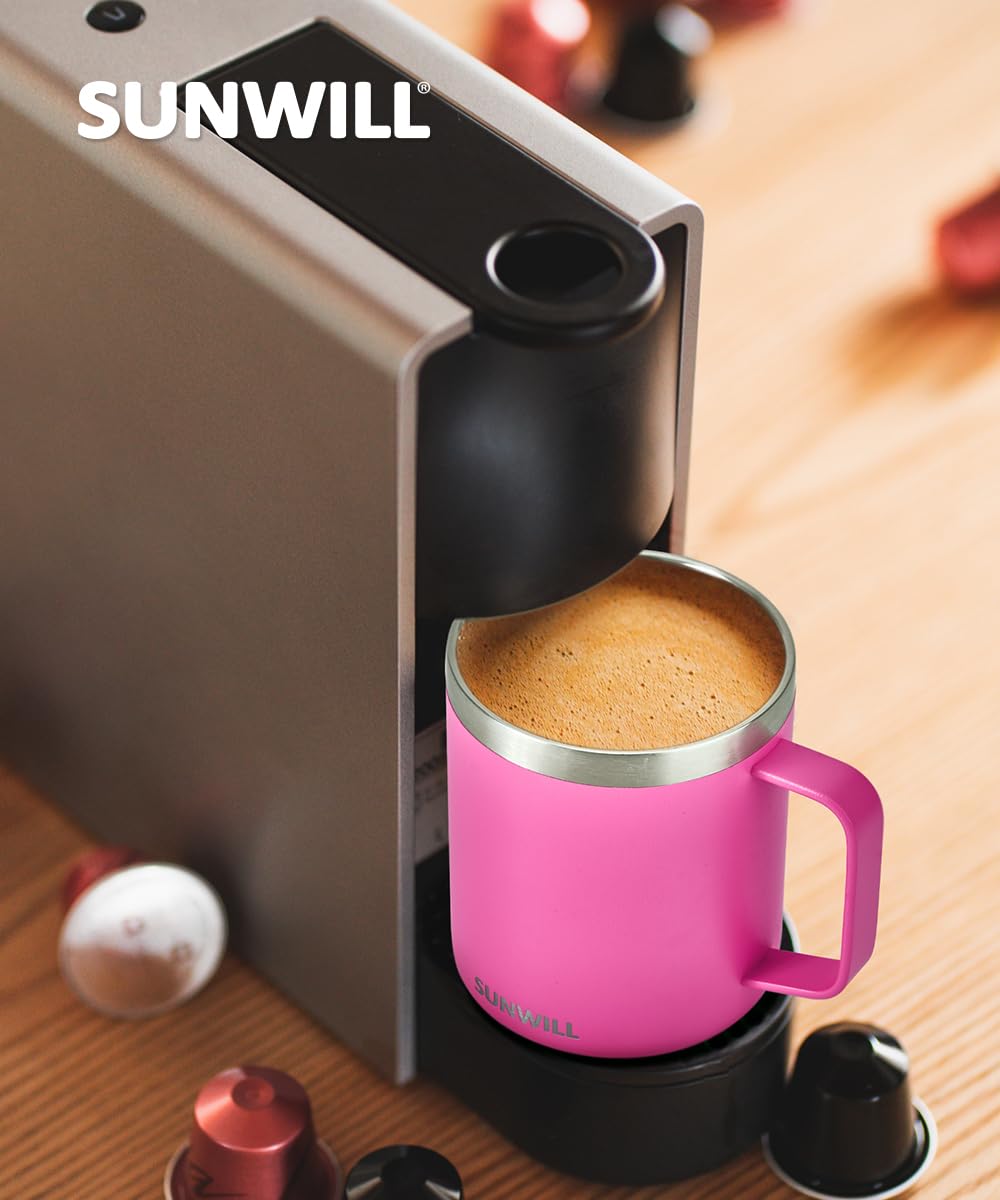 SUNWILL Insulated Coffee Mug, Stainless Steel 14 oz, Splash-Proof Lid Powder Coated Navy Blue 14 Ounces