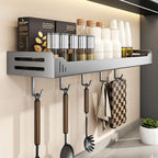 carbon steel Kitchen utensils wall mounted seasoning rack, kitchen supplies oil, salt, soy sauce, vinegar spices condiments storage shelf with hooks