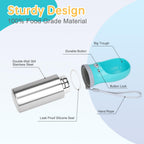 Portable Dog Water Bottle, 14 OZ Stainless Steel Pet Water Dispenser Button switch 14 OZ - Blue