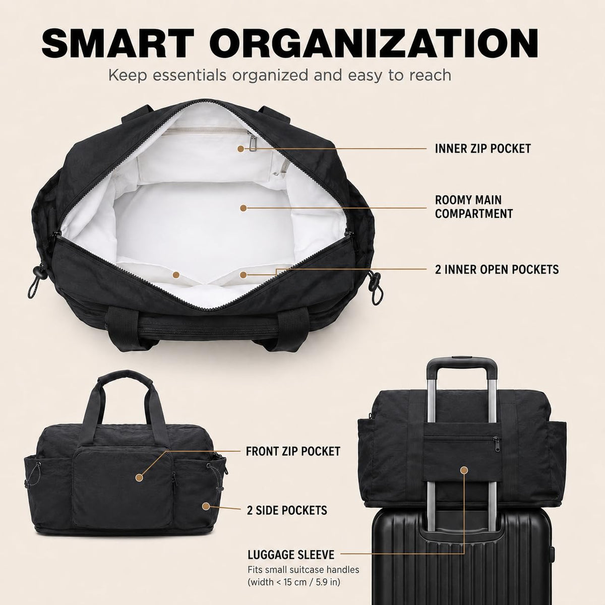 Foldable Travel Duffel Bag,Packable Weekender Bag with Luggage Sleeve, 35L-45L Expandable Overnight Carry-On Tote with Padded Shoulder Strap, Lightweight Nylon Extra Bag for Travel