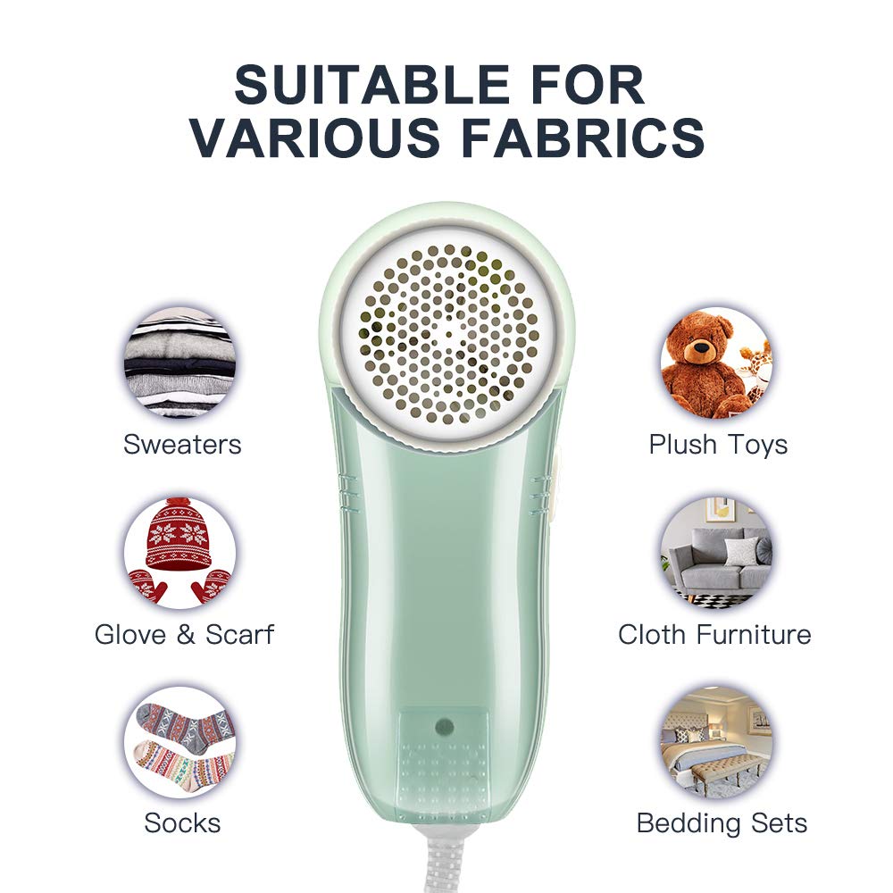 Fabric Shaver, Fuzz Balls Pills Lint Remover, AC120V Plug and Play Honeydew Mint Green