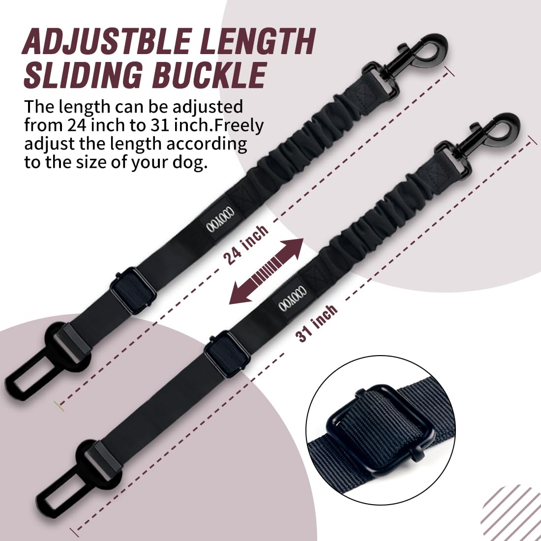 COOYOO Dog Seat Belt,3 Piece Set Retractable Dog Car Harness Adjustable for Vehicle Nylon Pet Safety Heavy Duty & Elastic Set 03-Black+Blue