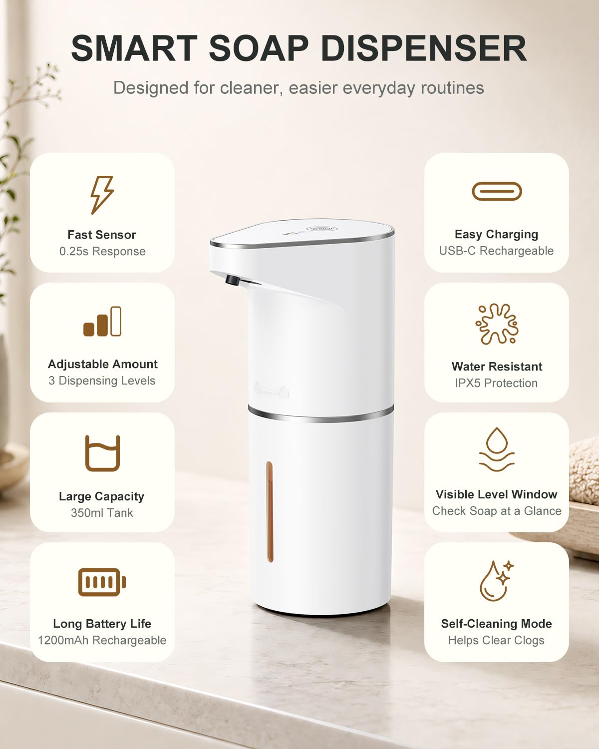 Fantictas Automatic Liquid Soap Dispenser, 3 Levels for Kitchen and Bath Black Gel