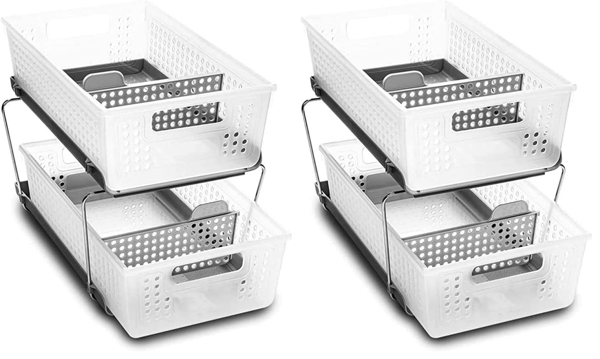 madesmart Two Tier Organizer with Dividers, Frost