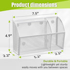 YINGHUA 3 Compartment Magnetic Metal Mesh Pen Holder, White Desk Caddy