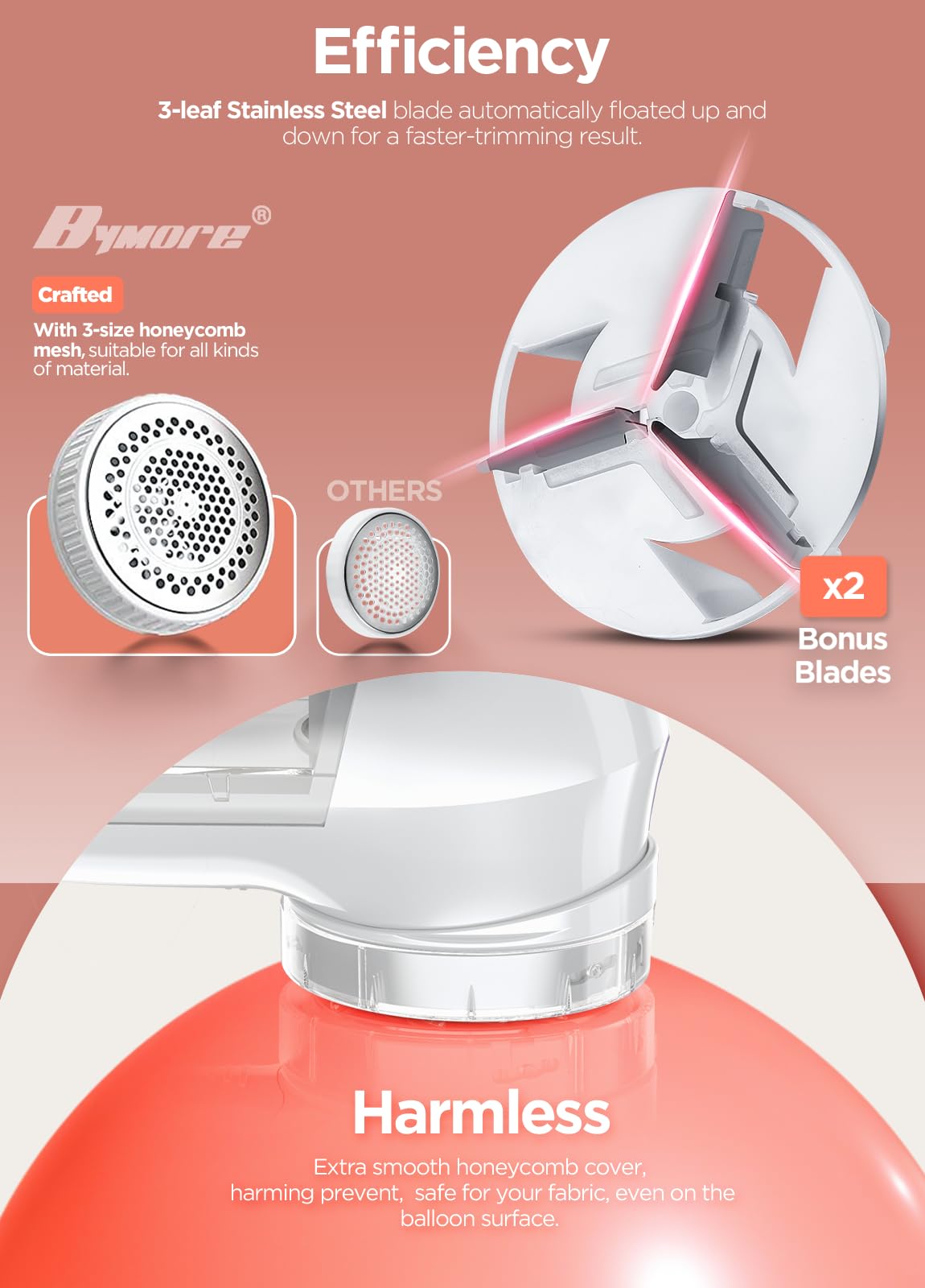 Bymore Fabric Shaver, Lint Shaver, Sweater Shaver for Clothes, Pink 5.75*2.60*2.64in
