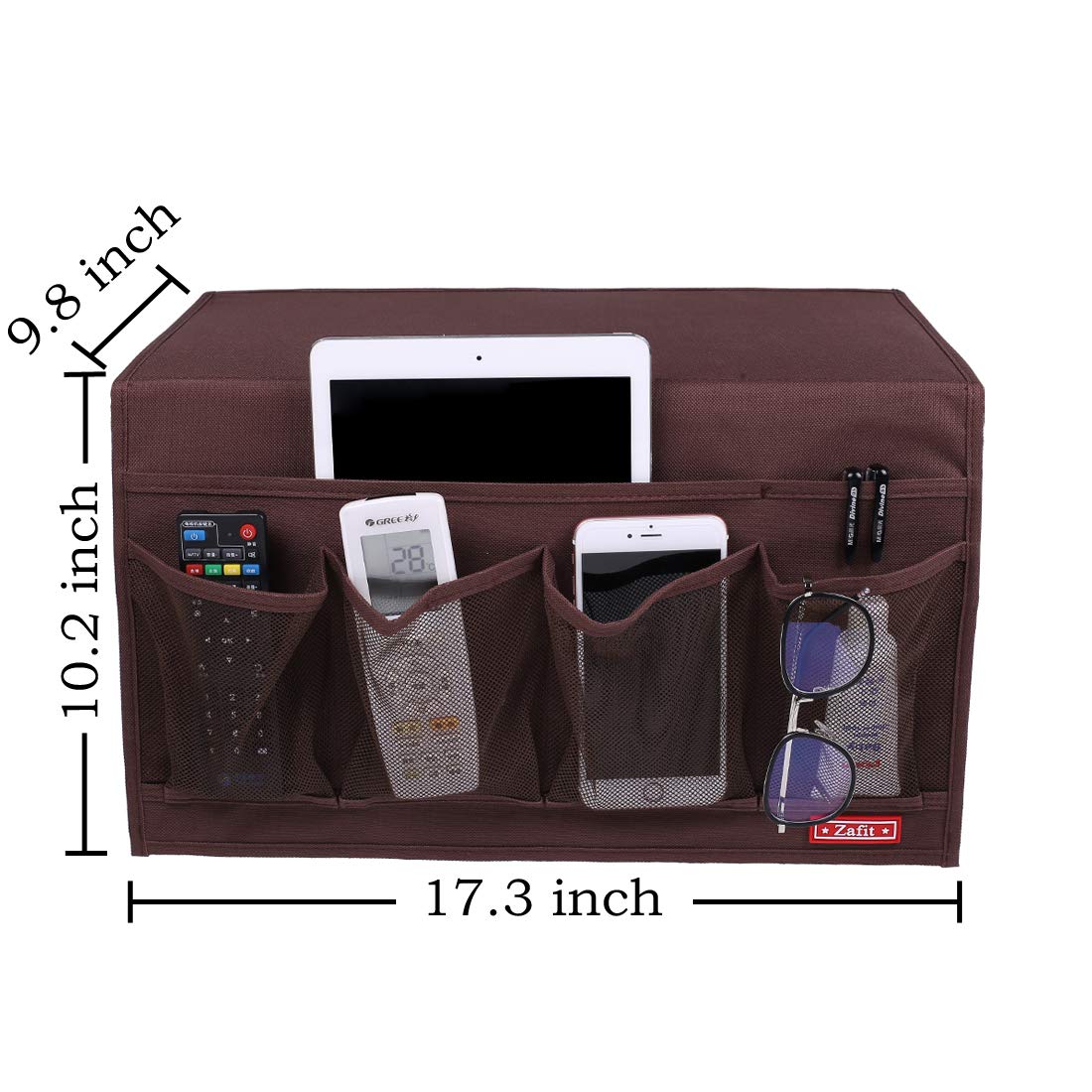Zafit Bedside Storage Organizer - 6 Pockets, Table Cabinet Caddy for Remotes, Phone, Glasses (Grey) 6 Pockets-Grey