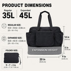 Foldable Travel Duffel Bag,Packable Weekender Bag with Luggage Sleeve, 35L-45L Expandable Overnight Carry-On Tote with Padded Shoulder Strap, Lightweight Nylon Extra Bag for Travel