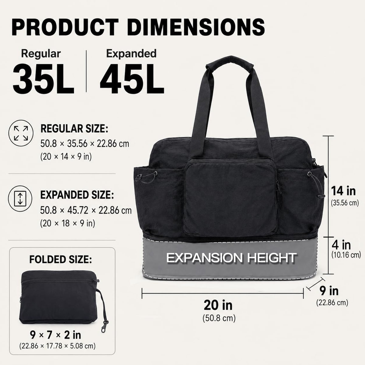 Foldable Travel Duffel Bag,Packable Weekender Bag with Luggage Sleeve, 35L-45L Expandable Overnight Carry-On Tote with Padded Shoulder Strap, Lightweight Nylon Extra Bag for Travel