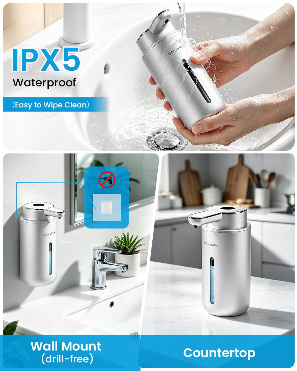 Touchless Automatic Liquid Soap Dispenser, Rechargeable White