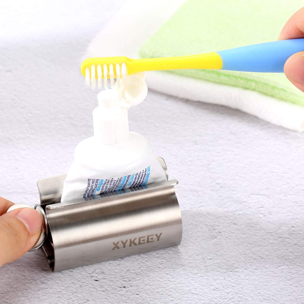 XYKEEY Toothpaste Tube Squeezer - Set of 2 Toothpaste Squeezer Rollers, Metal Toothpaste Tube Wringer Seat Holder Stand (Matt Black) Matt Black