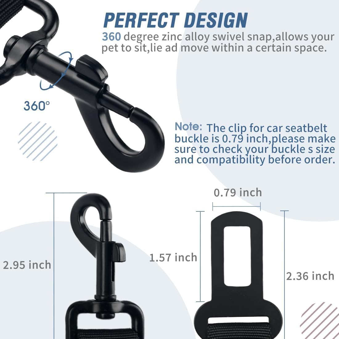 COOYOO Dog Seat Belt,3 Piece Set Retractable Dog Car Harness Adjustable for Vehicle Nylon Pet Safety Heavy Duty & Elastic Set 03-Black+Blue