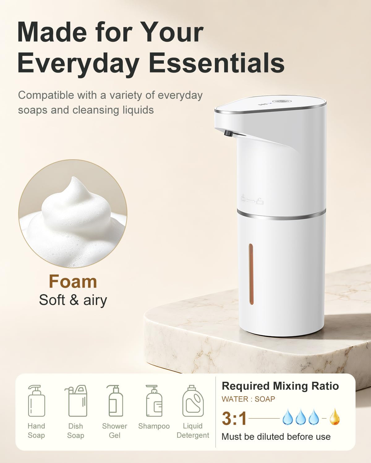 Fantictas Automatic Liquid Soap Dispenser, 3 Levels for Kitchen and Bath Black Gel