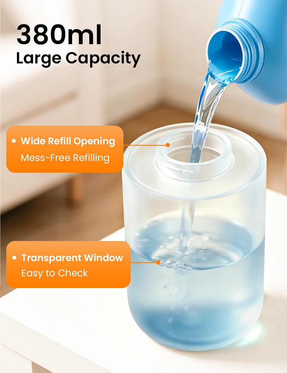 Automatic Soap Dispenser Touchless, USB Rechargeable Hand Soap Dispenser, 4 Adjustable Soap Levels, IPX5 Waterproof, 12.8oz/380ml, Countertop or Wall Mounted for Bathroom and Kitchen, White Liquid