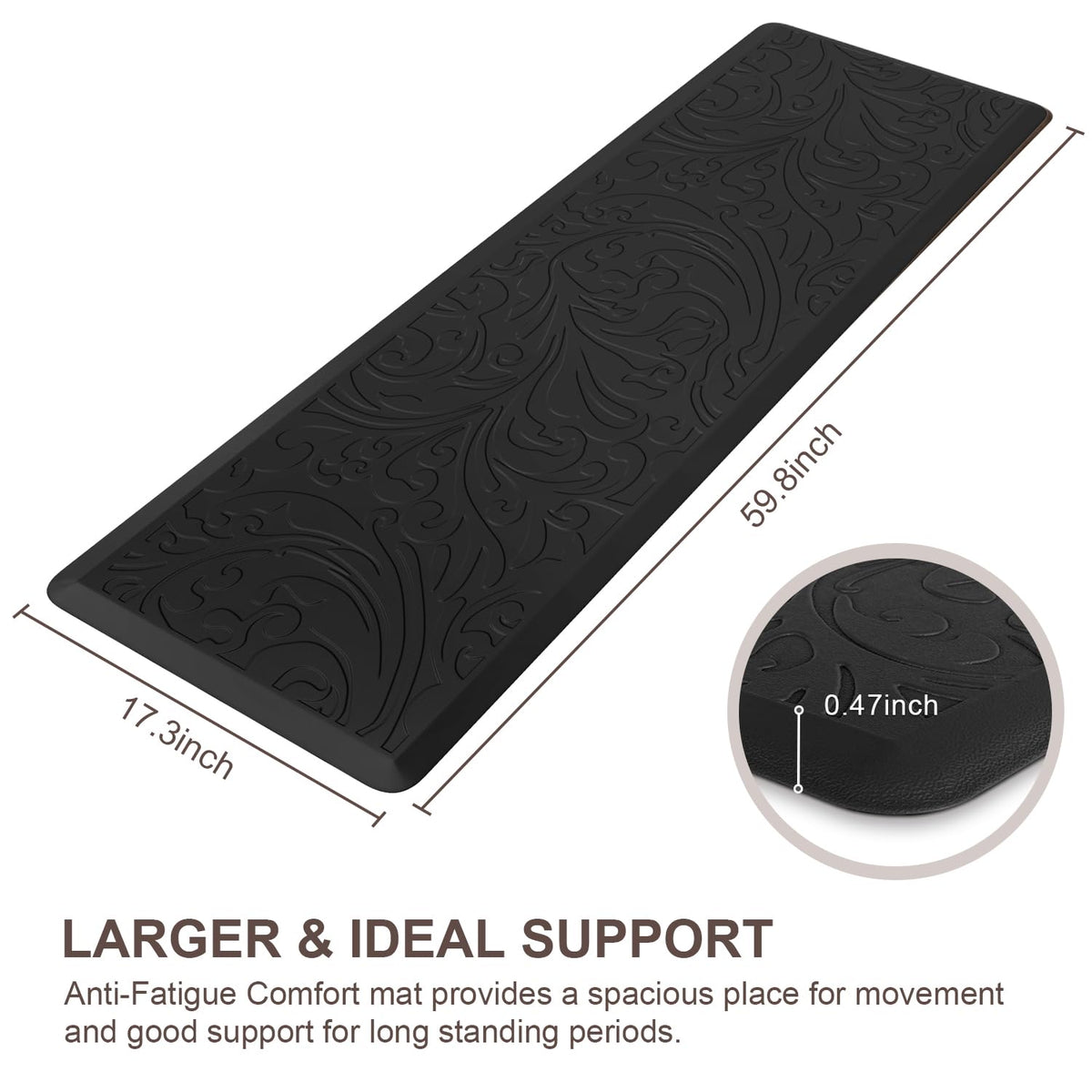 Kitchen Mat Cushioned Anti-Fatigue Comfort Standing Mat Rug for Home,Office Black 1'5" x 2'4" (Rectangular)