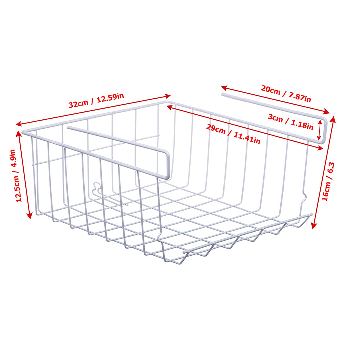 Under Shelf Storage Basket, 2-Pack, White
