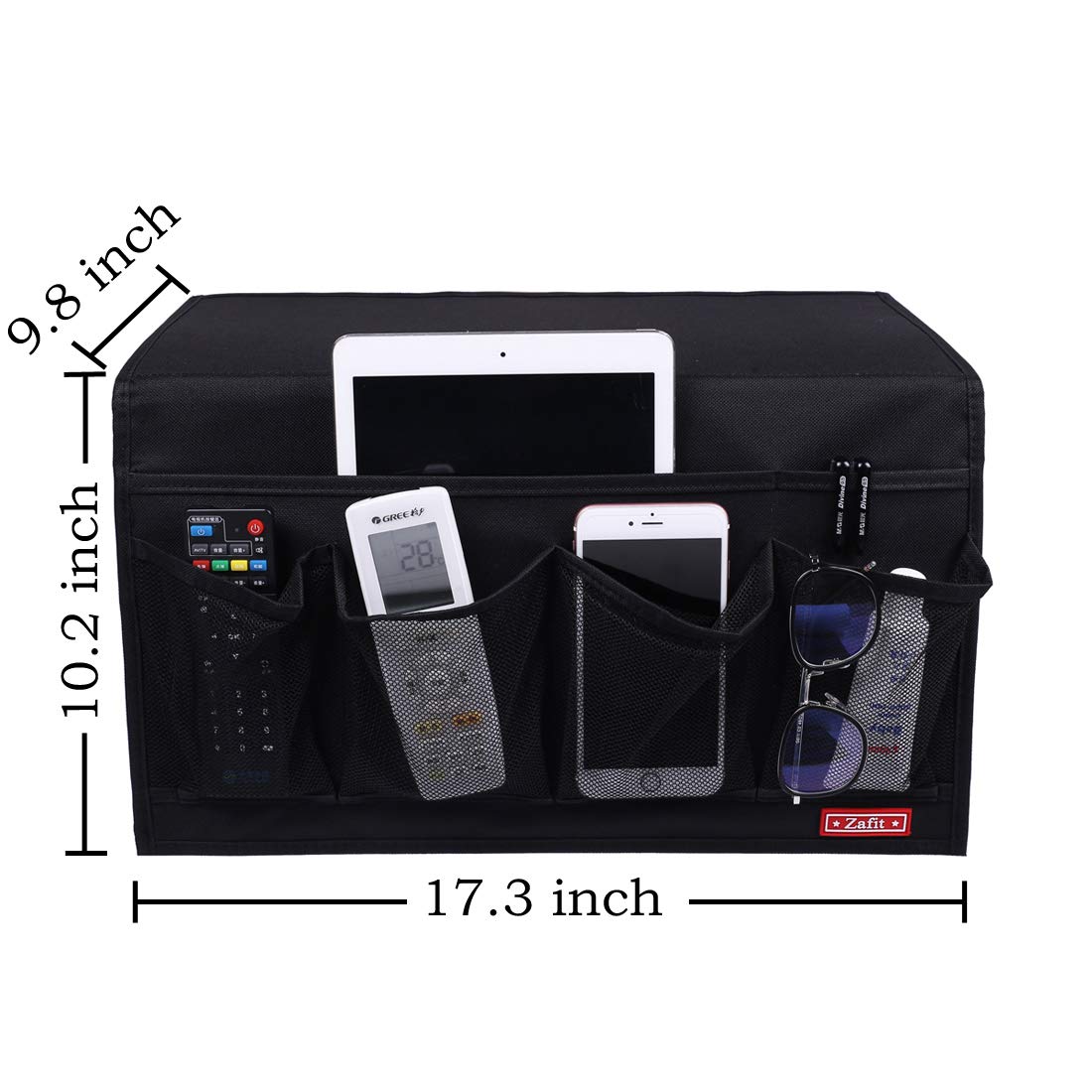 Zafit Bedside Storage Organizer - 6 Pockets, Table Cabinet Caddy for Remotes, Phone, Glasses (Grey) 6 Pockets-Grey