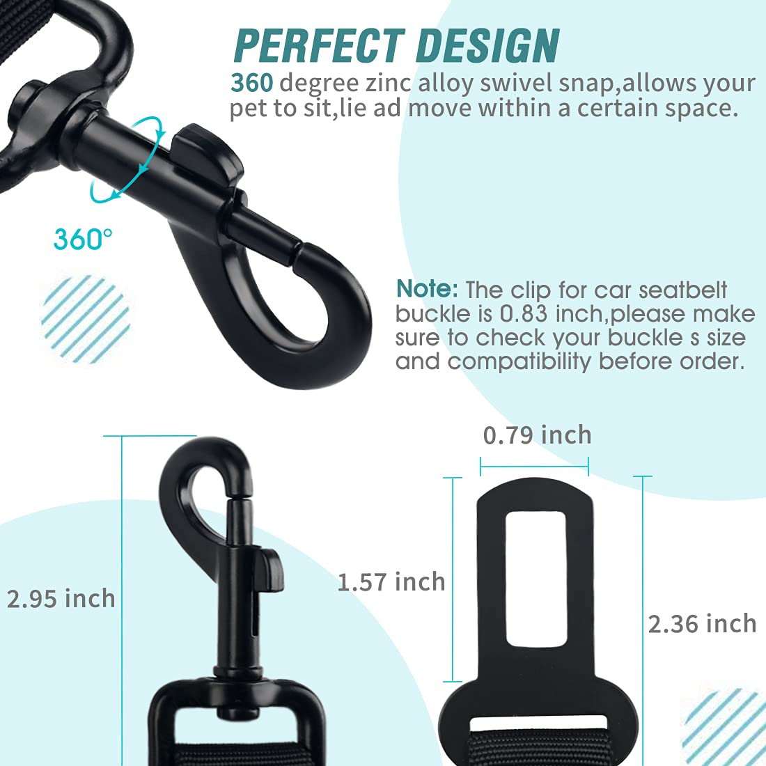 COOYOO Dog Seat Belt,3 Piece Set Retractable Dog Car Harness Adjustable for Vehicle Nylon Pet Safety Heavy Duty & Elastic Set 03-Black+Blue