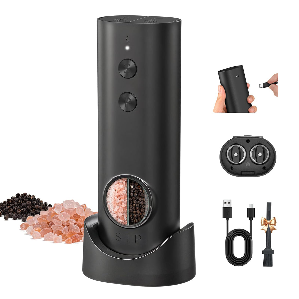 CIRCLE JOY 2 in 1 Electric Salt and Pepper Grinder Set with Storage Base Set A