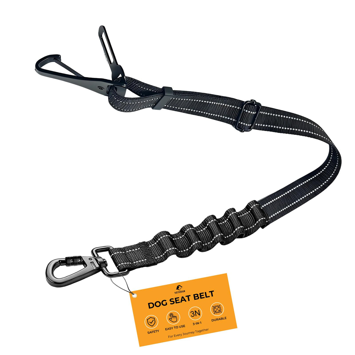 Dog Seat Belt for Car, 3-in-1 Adjustable Dog Seatbelt, Black 21.6"-32"