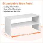 3-Tier Expandable White Shoe Rack Organizer for Closet, Stackable Shoe Racks Storage Shelf, Small Metal Wood Combination Shoe Shelves for Closets,Entryway,Front Door, Narrow Space,Hallway,8-16 Pairs 1 PACK(3-Tier）