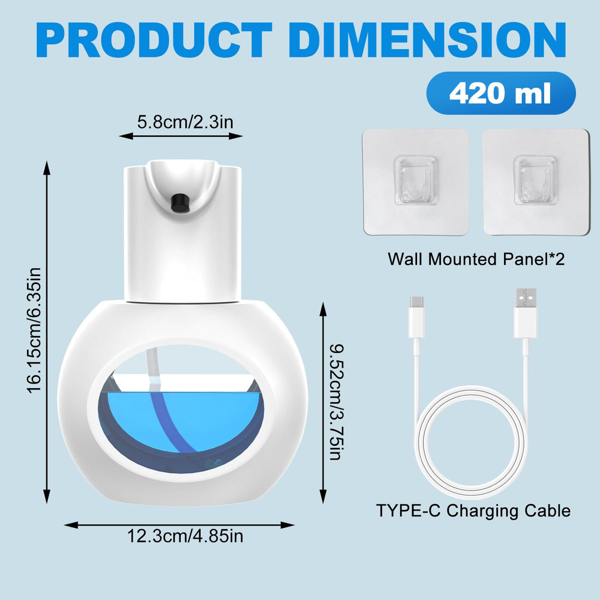 Automatic Foaming Soap Dispenser, 15oz/420ml Smart Hand Soap Dispensers, Touchless Wall Mount with 4-Level Adjustable, Rechargeable Foaming Hand Soap Dispenser for Bathroom Kitchen Office Black 1