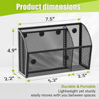 YINGHUA 3 Compartment Magnetic Metal Mesh Pen Holder, White Desk Caddy