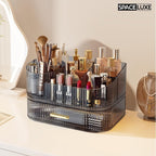 Large Makeup Organizer with Drawers, 360° Rotating Brush Holder Cream White 3-layer
