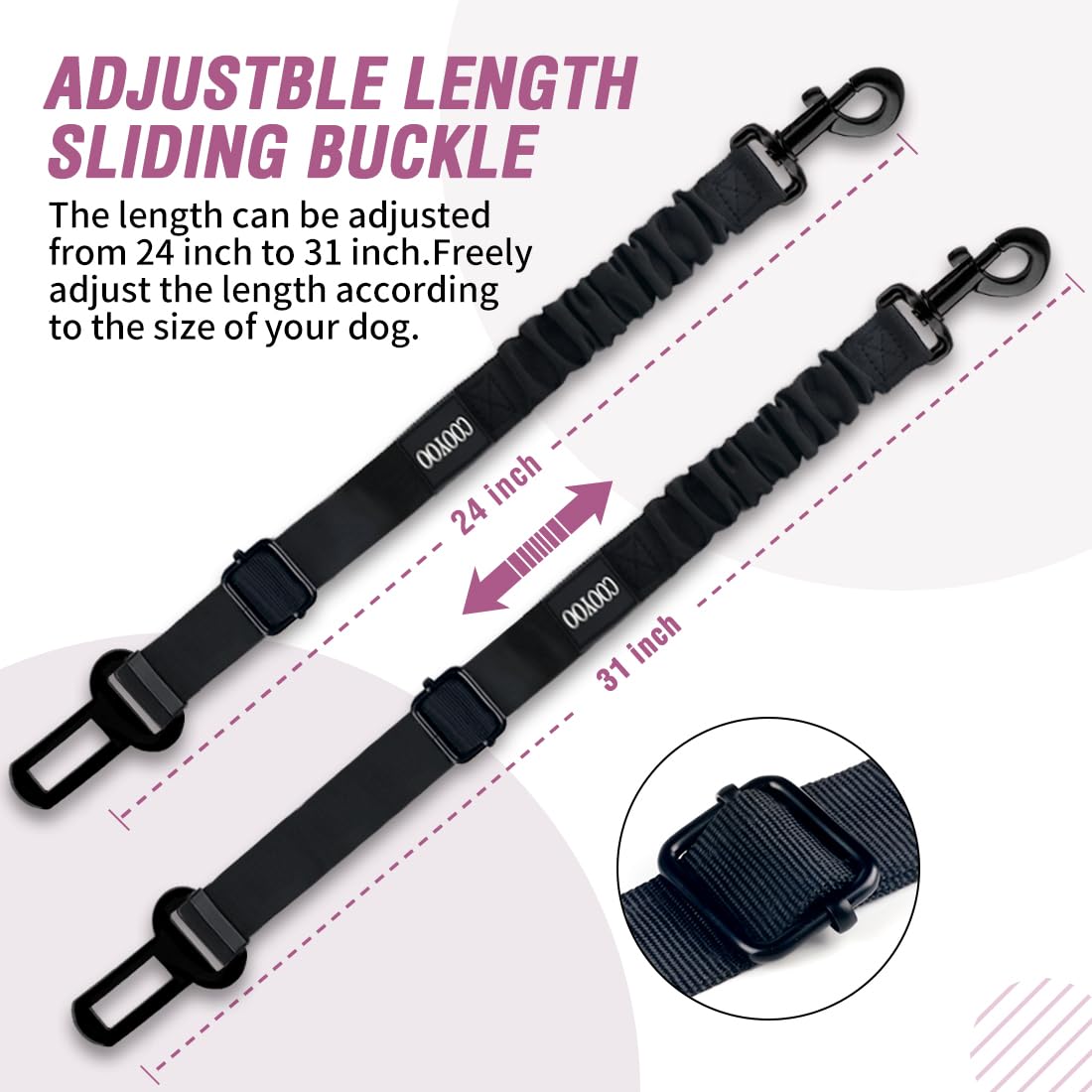 COOYOO Dog Seat Belt,3 Piece Set Retractable Dog Car Harness Adjustable for Vehicle Nylon Pet Safety Heavy Duty & Elastic Set 03-Black+Blue