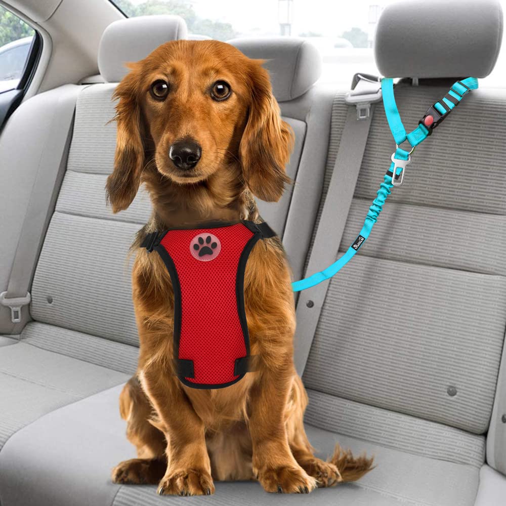 Lukovee Dog Car Seat Belt, 2 Pack, Headrest Restraint, Headrest A.Fluorescent Pink Headrest, 2 Pcs