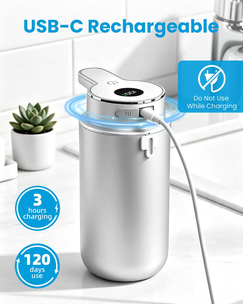 Touchless Automatic Liquid Soap Dispenser, Rechargeable White