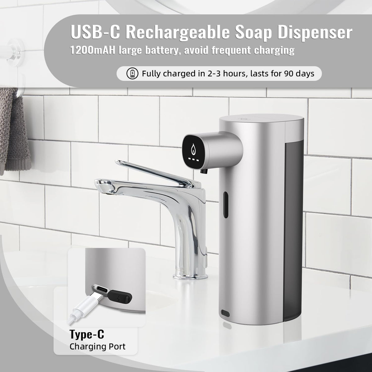 Automatic Liquid Soap Dispenser Touchless, USB Rechargeable Smart Hand Soap Dispenser, 13.5oz/400ml, 3-Level Adjustable, Compatible with Thick Thin Dish Soap for Bathroom Kitchen, Clog-Free (Gold) Gold