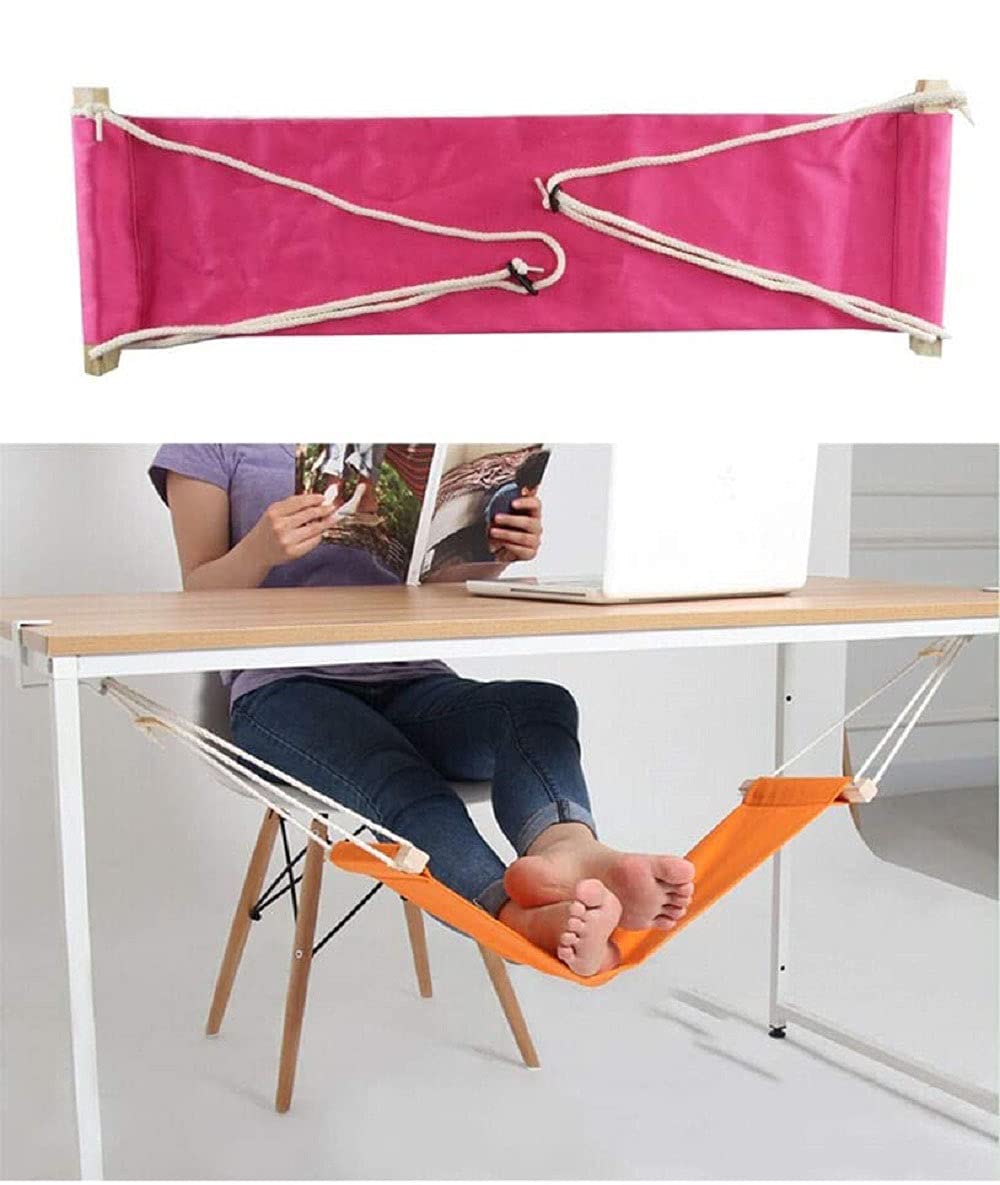 Home-organizer Tech Portable Adjustable Foot Hammock for Corner Desk Office Foot Rest Mini Under Desk Foot Rest Hammock for Home, Office, Airplane, Travel, Study and Relaxing (Pink) Pink