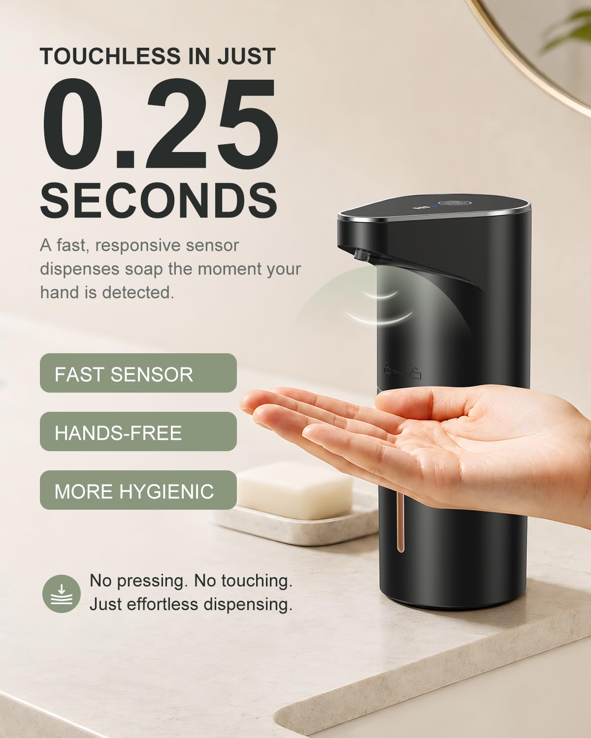 Fantictas Automatic Liquid Soap Dispenser, 3 Levels for Kitchen and Bath Black Gel