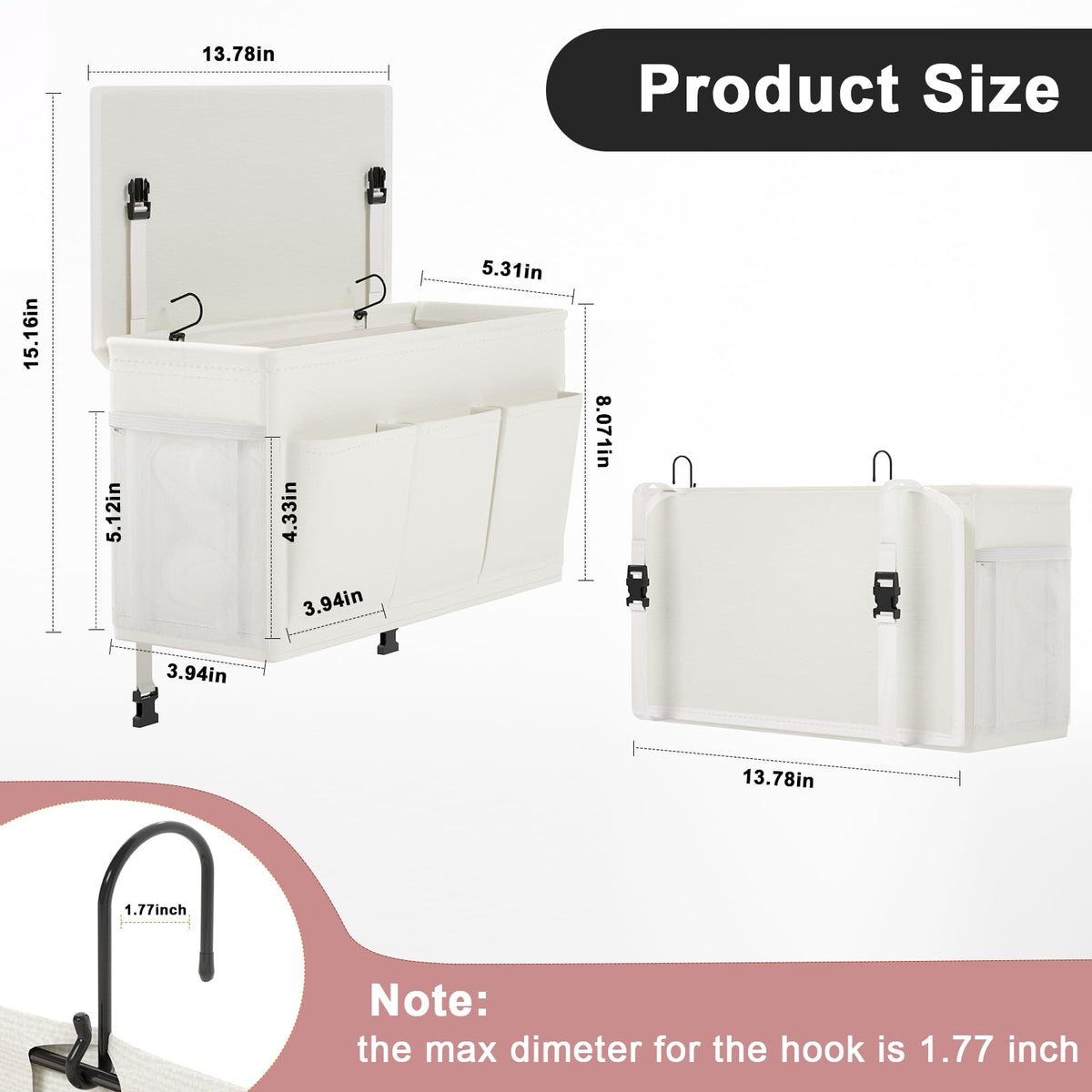Bedside Caddy Bedside Storage Hanging Organizer for Bunk Dorm Bed Rail New Pink