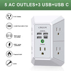 Wall Charger, Surge Protector, QINLIANF 5 Outlet Extender with 4 USB Ports Black 3U1C
