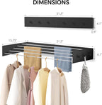 Wall Mounted Clothes Drying Rack - 31.5" Foldable Clothes Drying Rack Wall Mount, 5 Steel Rods With Knobs, Retractable Space-Saving Laundry Rack, Heavy Duty 60 lbs Capacity (Wall Template Included)