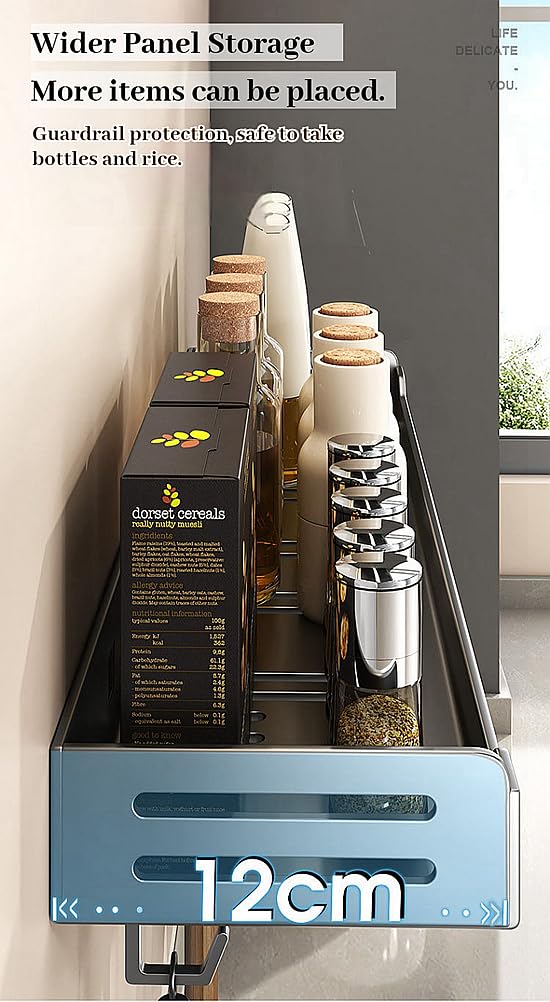 carbon steel Kitchen utensils wall mounted seasoning rack, kitchen supplies oil, salt, soy sauce, vinegar spices condiments storage shelf with hooks