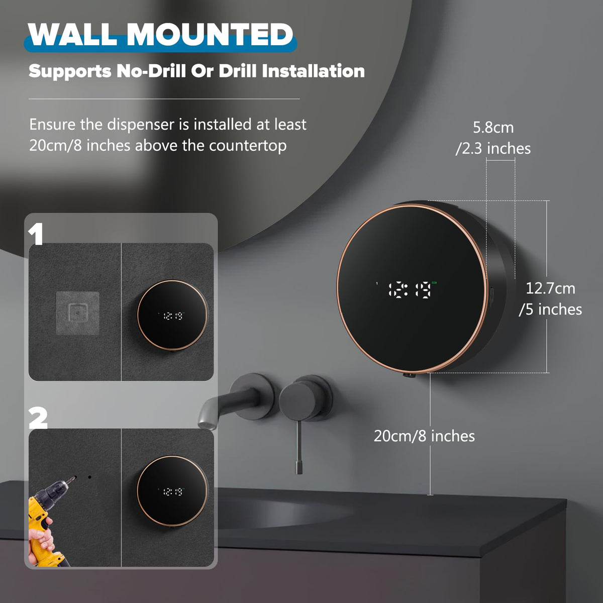 Monstake Automatic Soap Dispenser, Touchless Rechargeable Wall Mount Black foam