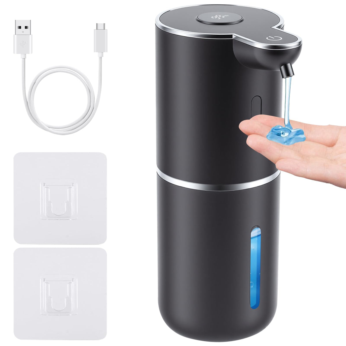 Automatic Soap Dispenser, Hand Soap Dispenser 12.8oz/380ml Smart Rechargeable, Liquid Touchless Soap Dispensers with 6-Level, Wall Mounted or Countertop Dish Soap Dispensing for Bathroom & Kitchen Black