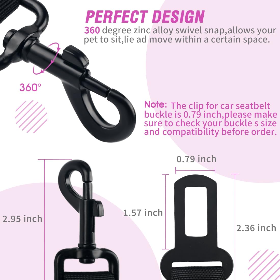 COOYOO Dog Seat Belt,3 Piece Set Retractable Dog Car Harness Adjustable for Vehicle Nylon Pet Safety Heavy Duty & Elastic Set 03-Black+Blue