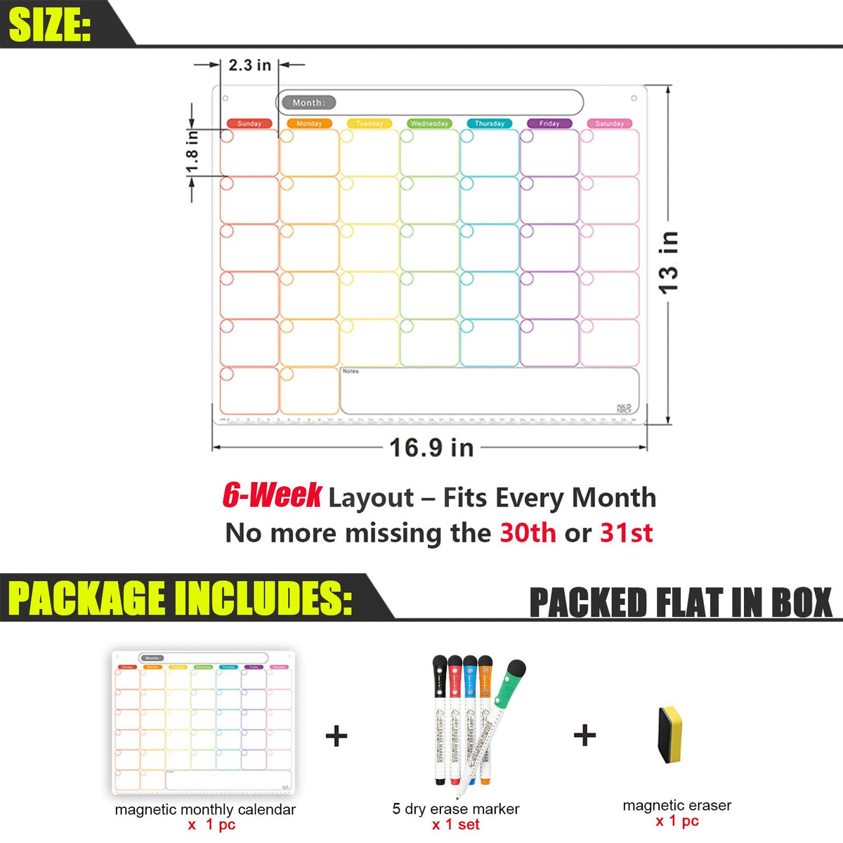 Magnetic Dry Erase Refrigerator Calendar