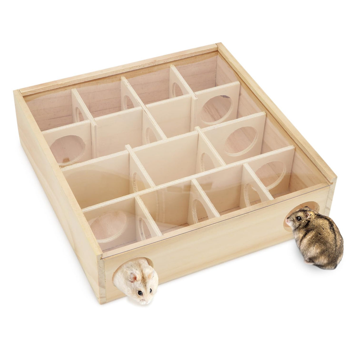 Hypeety Hamster Toys Wooden Maze Tunnel Toy with Plastic Cover for Hamster